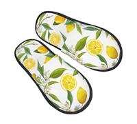 GaxfjRu Fresh Tropical Lemons Plush Winter Slippers for Indoor Use, Soft Warm House Slippers for Guests and Home Comfort Unisex, Black, 5