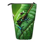 GaxfjRu Frog Leaves Print Portable Telescoping Pencil Bag, Organizer with Multiple Slots, for Writing Tools Accessories