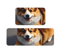 GaxfjRu Funny Corgi Butt Brown Kitchen Mat 2 Pcs Kitchen Rug, Comfort Foam Rug For Kitchen, Floor Home, Office Non-Slip