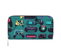 GaxfjRu Gaming Controller Patterns print Men's Vintage Look Leather Long Wallet Checkbook Wallets,Ladies Credit Card Holder