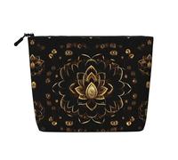 GaxfjRu Gold lotuses Flowers print Travel Makeup Bag Toiletry Bag akeUp Purse Pouch with Zipper Makeup Organizer for Women, Black, One Size