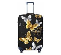 GaxfjRu Gold White Butterflies Black Print Suitcase Cover Protector Travel Luggage Cover Suitcase Washable Baggage Covers Anti-Scratch
