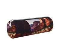 GaxfjRu Grand Canyon Round Pencil Case Faux Leather - Storage for Pens, Pencils, Markers, Small Supplies Metal Zip with Leather