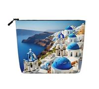 GaxfjRu Greek Island sea View print Travel Makeup Bag Toiletry Bag akeUp Purse Pouch with Zipper Makeup Organizer for Women, Black, One Size
