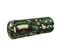 GaxfjRu Green Army Digital Camouflage Round Pencil Case Faux Leather - Storage for Pens, Pencils, Markers, Small Supplies Metal Zip with Leather