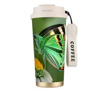 GaxfjRu Green Leaf Colorful Butterfly 20 Oz with Lid, Vacuum Insulated Stainless Steel Coffee Mug, Tumbler for Hot and Cold Drinks