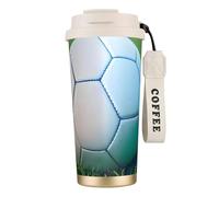 GaxfjRu Green Soccer Ball On Grassy 20 Oz with Lid, Vacuum Insulated Stainless Steel Coffee Mug, Tumbler for Hot and Cold Drinks