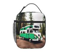 GaxfjRu Happy Camper Green Novelty Lunch Bag - Portable and Insulated Lunch Box - Perfect for Women, Men,Lightweight Cooler Bag
