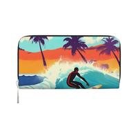 GaxfjRu Hawaiian Surfer on Wavy print Men's Vintage Look Leather Long Wallet Checkbook Wallets,Ladies Credit Card Holder
