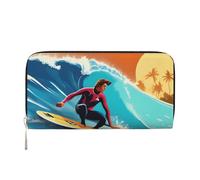 GaxfjRu Hawaiian Surfer on Wavy print print Men's Vintage Look Leather Long Wallet Checkbook Wallets,Ladies Credit Card Holder