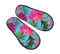 GaxfjRu Hello Hawaii Plush Winter Slippers for Indoor Use, Soft Warm House Slippers for Guests and Home Comfort Unisex, Black, 5