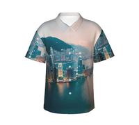 GaxfjRu Hong Kong Hawaiian Shirts for Men WomenHawaiian Summer Short-Sleeve Casual Relaxed-Fit Button-Down Black