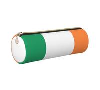 GaxfjRu Irish Flag Round Pencil Case Faux Leather - Storage for Pens, Pencils, Markers, Small Supplies Metal Zip with Leather
