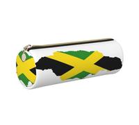 GaxfjRu Jamaica Flag Map Round Pencil Case Faux Leather - Storage for Pens, Pencils, Markers, Small Supplies Metal Zip with Leather