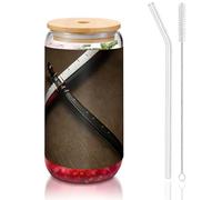 GaxfjRu Japanese Samurai Sword 16oz Glass Cups Lids and Glass Straw,Wider Glass Cups for Smoothies, Tea, Cola,Soda