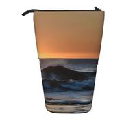 GaxfjRu Last Sun Rays of Over The Sea Waves Print Portable Telescoping Pencil Bag, Organizer with Multiple Slots, for Writing Tools Accessories