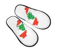 GaxfjRu Lebanon Flag Map Plush Winter Slippers for Indoor Use, Soft Warm House Slippers for Guests and Home Comfort Unisex