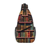 GaxfjRu Library Bookshelf Book Crossbody Sling Bag Men Women, Casual Shoulder Backpack, Chest Daypack Satchel for Hiking Travel