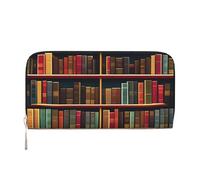 GaxfjRu Library Bookshelf Book print Men's Vintage Look Leather Long Wallet Checkbook Wallets,Ladies Credit Card Holder
