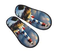GaxfjRu Lighthouse Diamond Paint Plush Winter Slippers for Indoor Use, Soft Warm House Slippers for Guests and Home Comfort Unisex, Black, 5