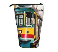 GaxfjRu Lisbon Tram Print Portable Telescoping Pencil Bag, Organizer with Multiple Slots, for Writing Tools Accessories