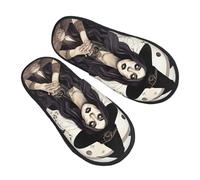 GaxfjRu Magic Witch Witchcraft Bohemian Drawing Plush Winter Slippers for Indoor Use, Soft Warm House Slippers for Guests and Home Comfort Unisex, Black, 5