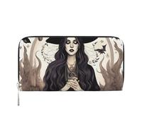 GaxfjRu Magic Witch Witchcraft Bohemian Drawing print Men's Vintage Look Leather Long Wallet Checkbook Wallets,Ladies Credit Card Holder