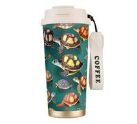 GaxfjRu Many Animals Sea Turtles Print Double Lid Insulated Coffee Cup 500ml, 316 Stainless Steel Inner Layer Thermal Tumbler with Straw