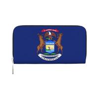 GaxfjRu Michigan State Flag print Men's Vintage Look Leather Long Wallet Checkbook Wallets,Ladies Credit Card Holder