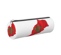 GaxfjRu Morocco Flag Map Round Pencil Case Faux Leather - Storage for Pens, Pencils, Markers, Small Supplies Metal Zip with Leather