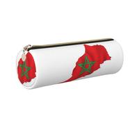 GaxfjRu Morocco Flag Map Round Pencil Case Faux Leather - Storage for Pens, Pencils, Markers, Small Supplies Metal Zip with Leather