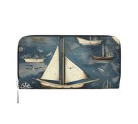 GaxfjRu Nautical Sailboat Map print Men's Vintage Look Leather Long Wallet Checkbook Wallets,Ladies Credit Card Holder