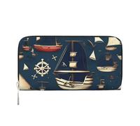 GaxfjRu Nautical Sailing Pirate Theme print Men's Vintage Look Leather Long Wallet Checkbook Wallets,Ladies Credit Card Holder