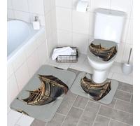 GaxfjRu Old Viking Boats Printed Bathroom Rugs Set, Flannel Non Slip Bath Mats, Absorbent Toilet Rugs, For Master Suite