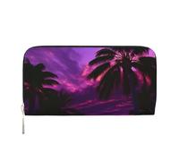 GaxfjRu Palm Tree Purple Sunset print Men's Vintage Look Leather Long Wallet Checkbook Wallets,Ladies Credit Card Holder
