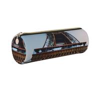 GaxfjRu Paris Eiffel Tower Round Pencil Case Faux Leather - Storage for Pens, Pencils, Markers, Small Supplies Metal Zip with Leather