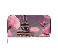 GaxfjRu Paris Street Eiffel Tower Pinks Floral print Men's Vintage Look Leather Long Wallet Checkbook Wallets,Ladies Credit Card Holder