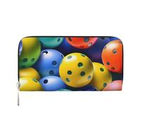 GaxfjRu Pickleball Balls Colors Pattern print Men's Vintage Look Leather Long Wallet Checkbook Wallets,Ladies Credit Card Holder