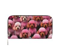 GaxfjRu Pinks Poodles Dogs print Men's Vintage Look Leather Long Wallet Checkbook Wallets,Ladies Credit Card Holder