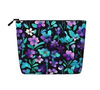 GaxfjRu purple and teal flower print Travel Makeup Bag Toiletry Bag akeUp Purse Pouch with Zipper Makeup Organizer for Women, Black, One Size