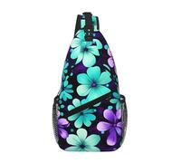 GaxfjRu purple and teal flowers Crossbody Sling Bag Men Women, Casual Shoulder Backpack, Chest Daypack Satchel for Hiking Travel