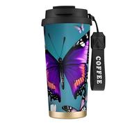 GaxfjRu Purple Butterfly and Flowers 20 Oz with Lid, Vacuum Insulated Stainless Steel Coffee Mug, Tumbler for Hot and Cold Drinks