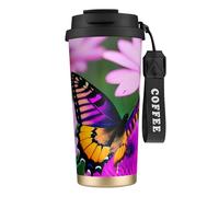 GaxfjRu Purple Butterfly and Flowers 20 Oz with Lid, Vacuum Insulated Stainless Steel Coffee Mug, Tumbler for Hot and Cold Drinks