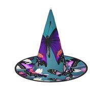 GaxfjRu Purple Butterfly And Flowers Print Halloween Witch Hat, Witch Costume Accessory For Halloween Cosplay Party Holiday Decoration 3pcs