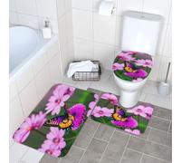 GaxfjRu Purple butterfly and flowers Printed Bathroom Rugs Set, Flannel Non Slip Bath Mats, Absorbent Toilet Rugs, For Master Suite