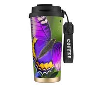 GaxfjRu Purple Butterfly Pattern 20 Oz with Lid, Vacuum Insulated Stainless Steel Coffee Mug, Tumbler for Hot and Cold Drinks