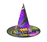 GaxfjRu Purple Butterfly Pattern Print Halloween Witch Hat, Witch Costume Accessory For Halloween Cosplay Party Holiday Decoration 3pcs