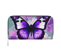 GaxfjRu Purple Butterfly Print Small Leather Wallet for Women, Ladies Credit Card Holder Women's Pocket Purse
