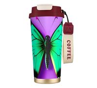 GaxfjRu Purple Cute Butterfly Print 20 Oz with Lid, Vacuum Insulated Stainless Steel Coffee Mug, Tumbler for Hot and Cold Drinks