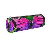 GaxfjRu Purple Cute Butterfly Round Pencil Case Faux Leather - Storage for Pens, Pencils, Markers, Small Supplies Metal Zip with Leather